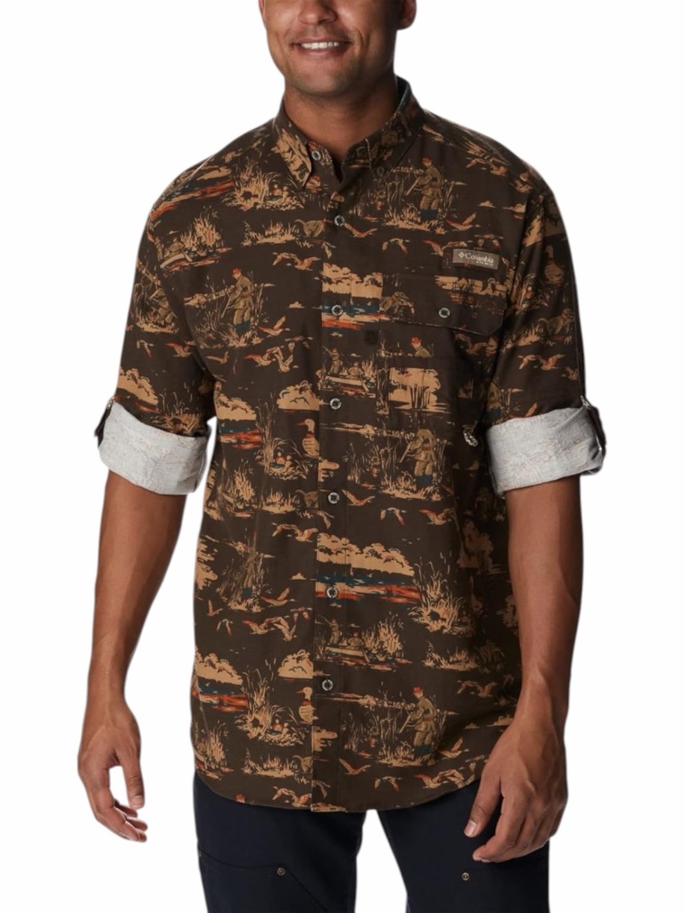 Columbia Men’s Dechutes River Heavyweight Flannel Duck Dog Print Small